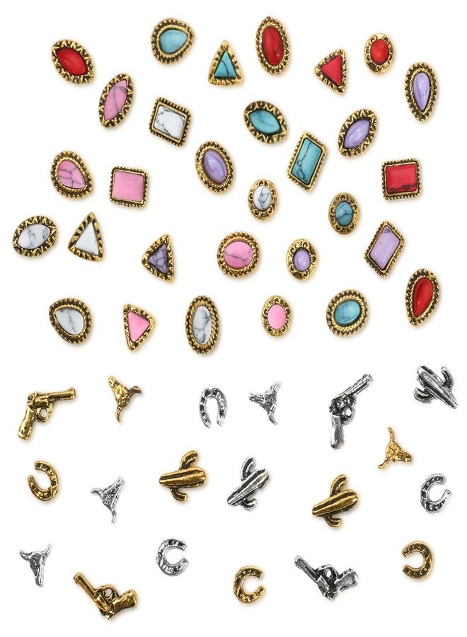 Ohmique 50 PCS Western Nail Charms Turquoise Gems - Mix Color 3D Vintage Turquoise Nail Charms, Retro Cowboy Gemstones Western Art Ornament for Women Daily DIY - Image 1